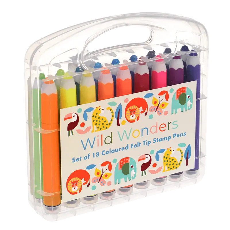 18 feutres tampons double embout Wild Wonders avec étui
