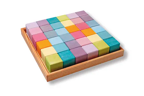 36 cubes de construction en bois - couleurs Pastel Grimm's