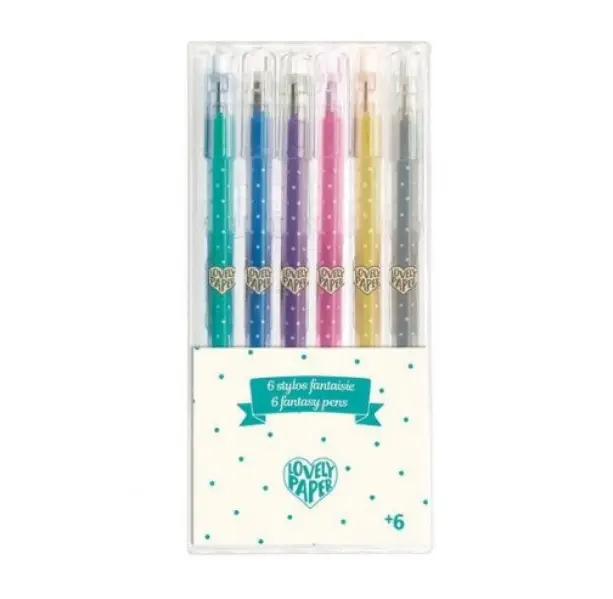 6 stylos gel pailletés - 6 couleurs, pochette transparente