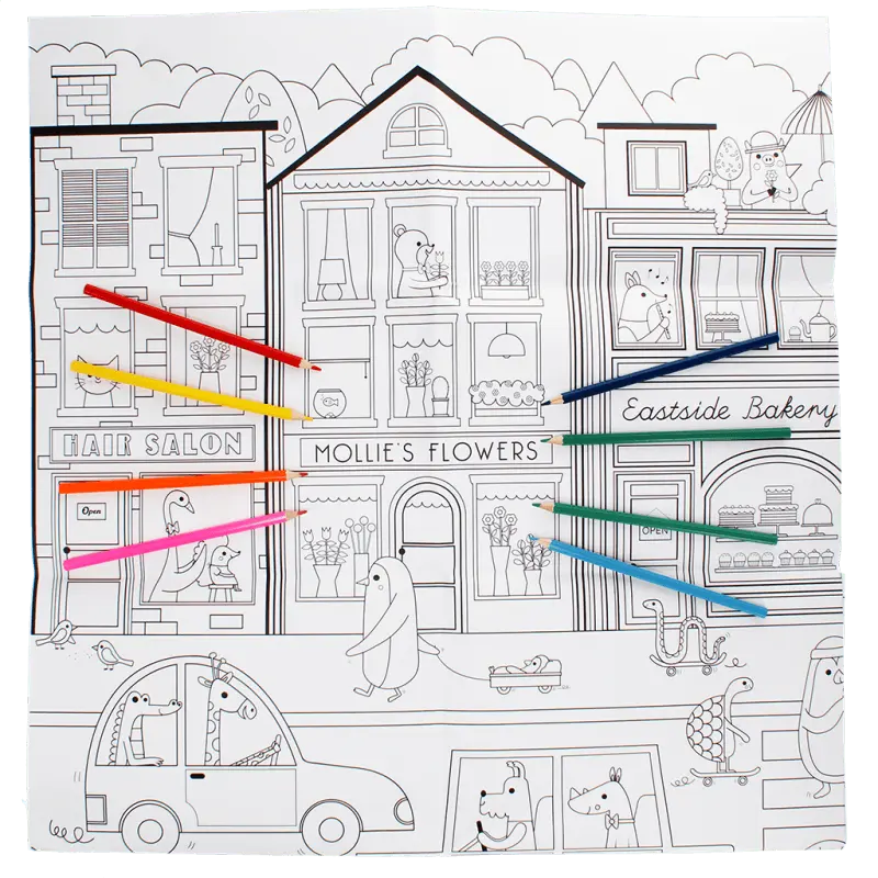Affiche géante à colorier + 8 crayons - Animaux
