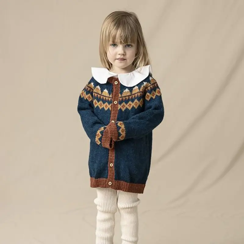 Alpaca Wool Knitted Mountain Cardigan - Peacock - 18m-8y