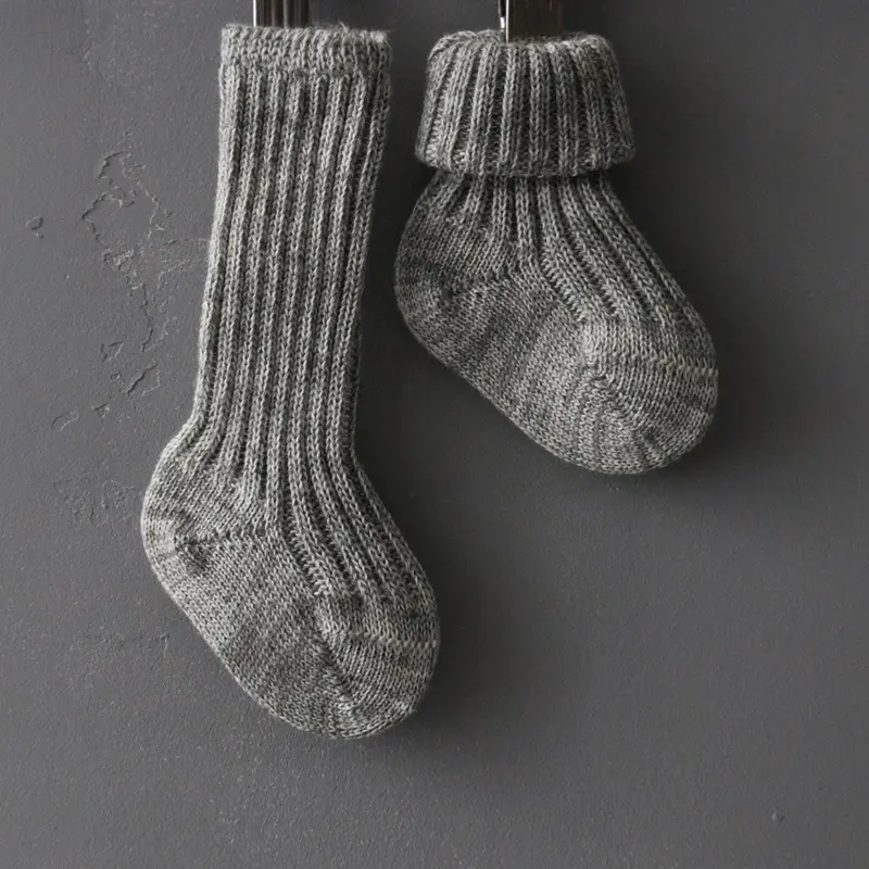 Baby Wool/Cotton Socks - Grey Melange - 0-18m