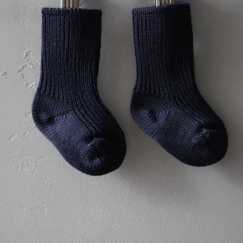 Baby Wool Socks Chunky Knit - Navy - 0-18m
