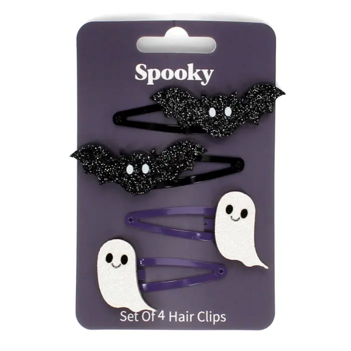 Barrettes cheveux Halloween chauve-souris & fantômes