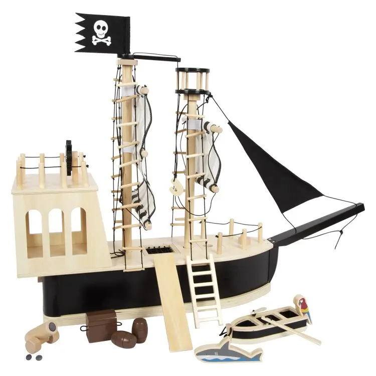 Bateau pirate en bois avec accessoires et canon