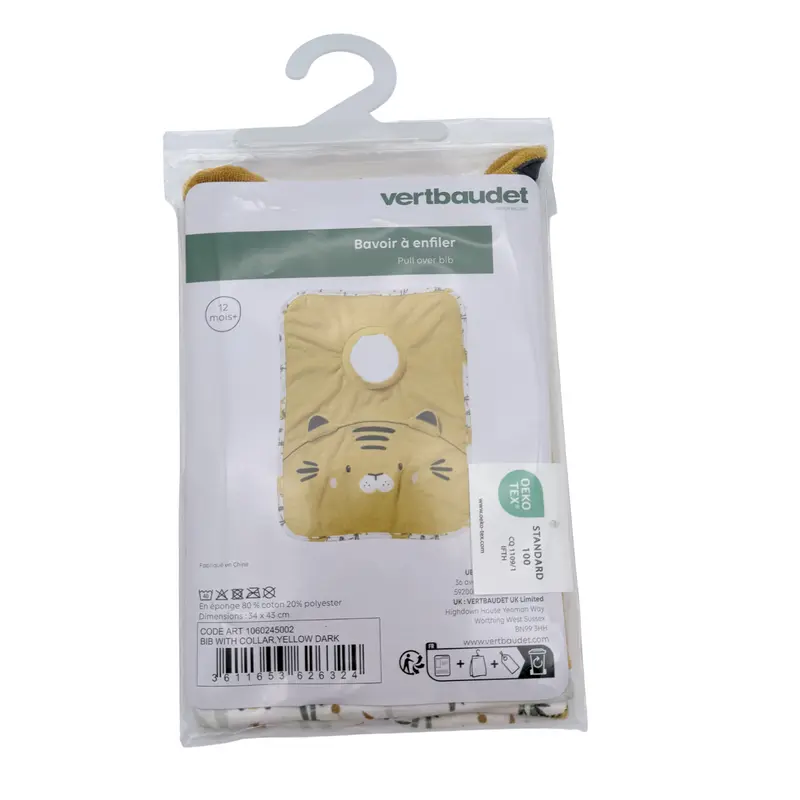 Bavoir à enfiler jaune à motif tigre