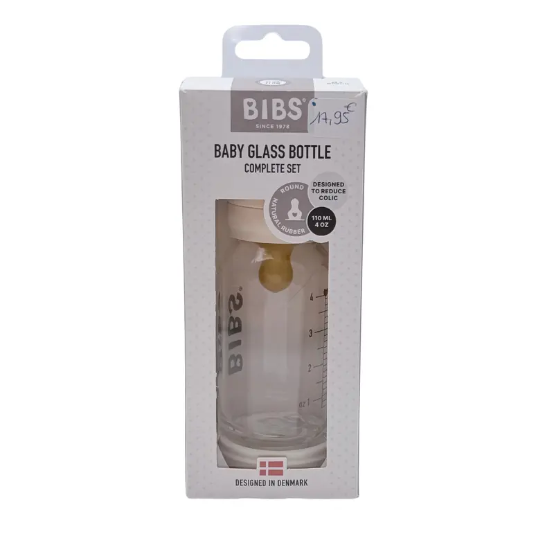 Biberon en verre 110 ml avec tétine en caoutchouc naturel