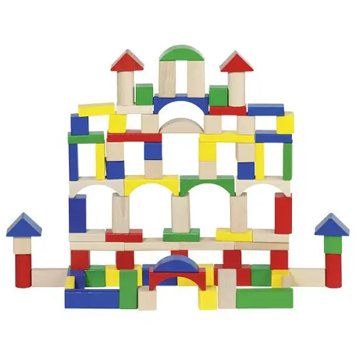Blocs de construction en bois colorés - Baril 100 pièces