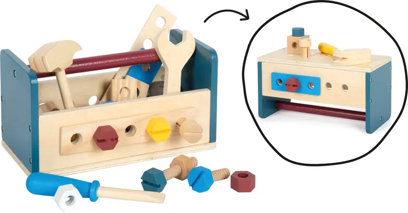 Boîte à outils en bois pour enfants, établi jouet 2-en-1