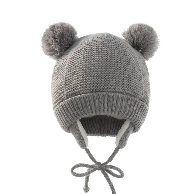 Bonnet Bébé Hiver Doublé Polaire à Liens – Maille Fantaisie 12-36 mois