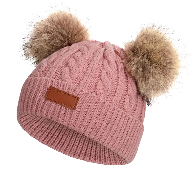 Bonnet Bébé Hiver en Maille à Double Pompons – 1-3 ans