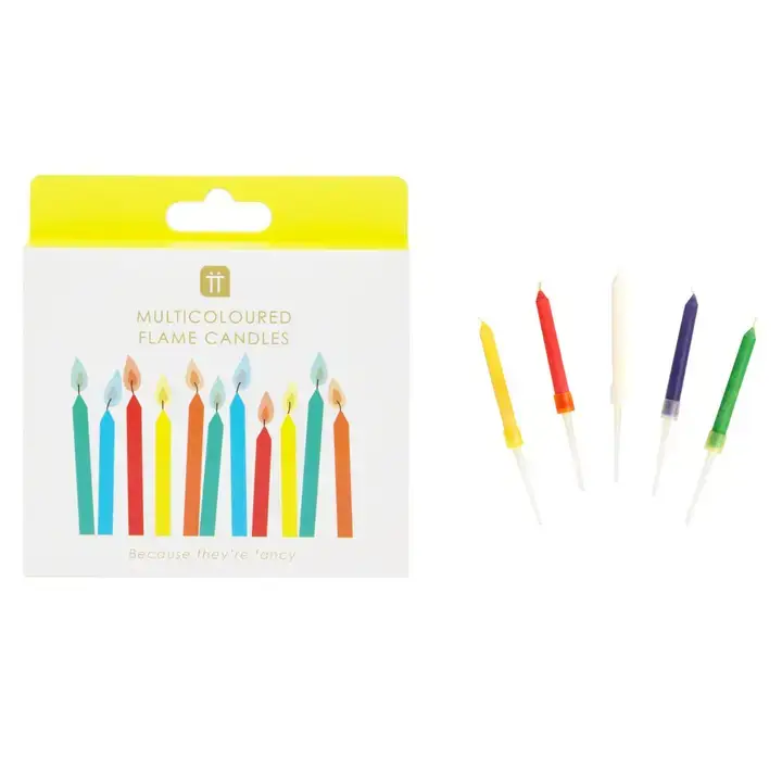 Bougies à flamme colorée anniversaire - Lot de 12