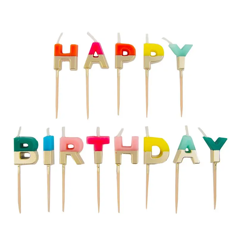 Bougies lettres arc-en-ciel « Joyeux anniversaire »