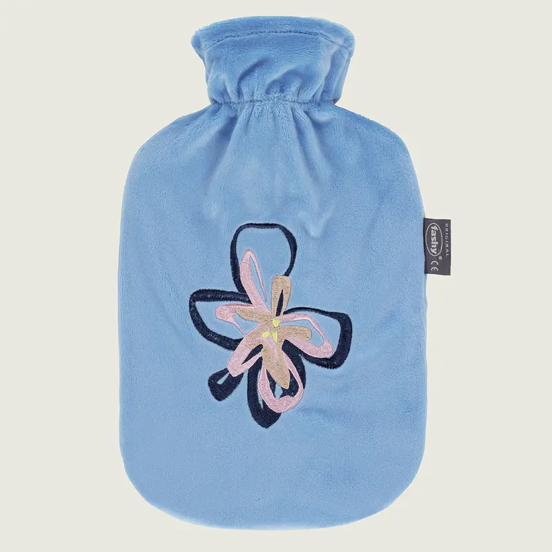 Bouillotte à eau déhoussable fleurs bleu clair thermoplastique Fashy