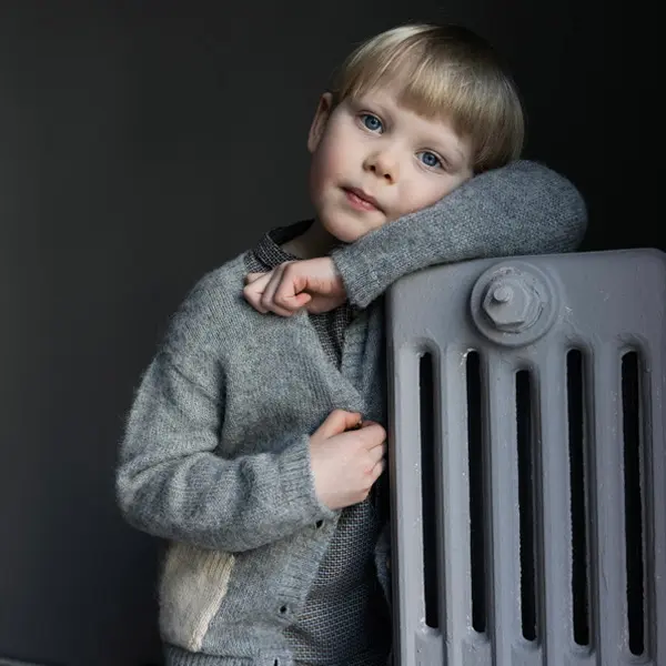 Brushed Alpaca Cardigan - Grey/Cream - 3-8y