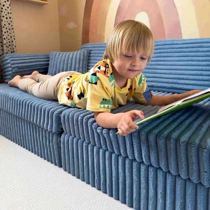 Canapé de jeu modulable Tobias+ 166cm en fourrure fine côtelé Churros | 8 pièces