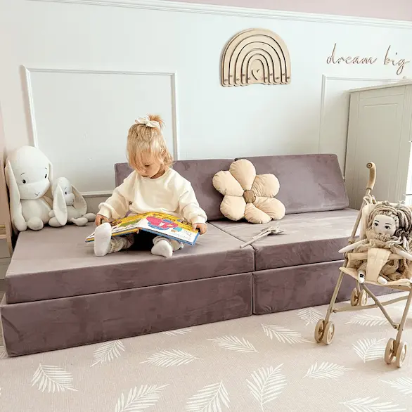 Canapé de jeu modulable Tobias 166cm en velours épais | 4 pièces