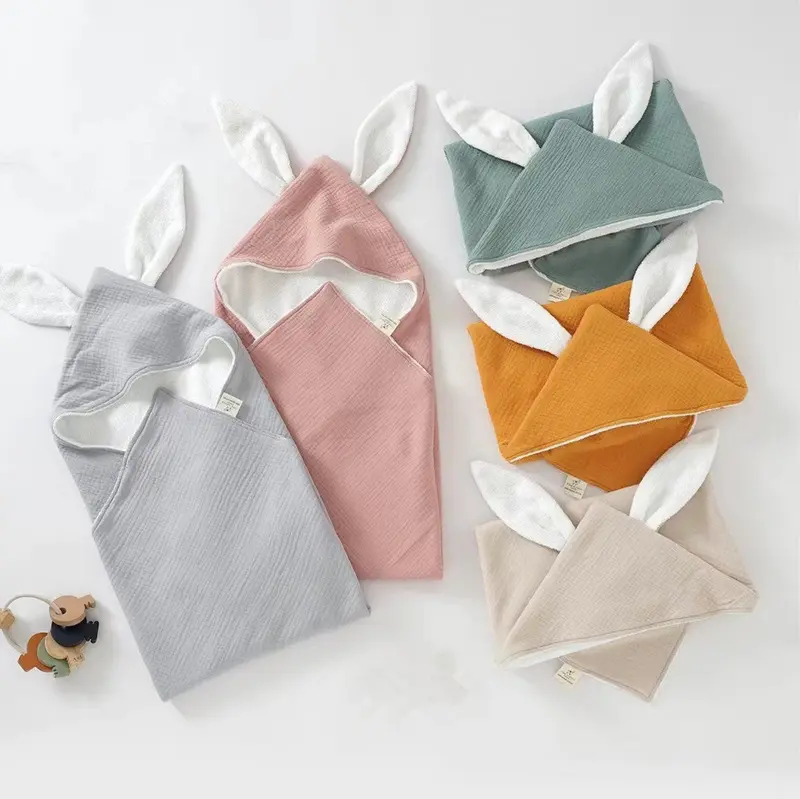 Cape de Bain Bébé en Gaze de Coton à Oreilles Lapin – 0-36 mois