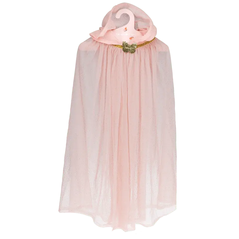 Cape enfant pailletée rose clair avec capuche déguisement