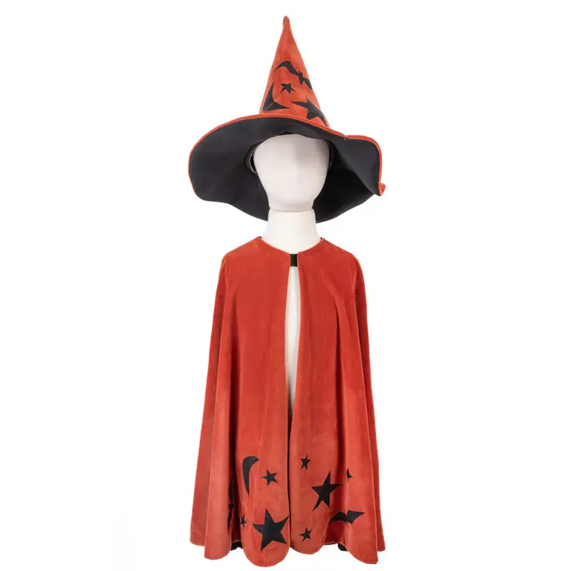 Cape et chapeau de sorcier velours orange