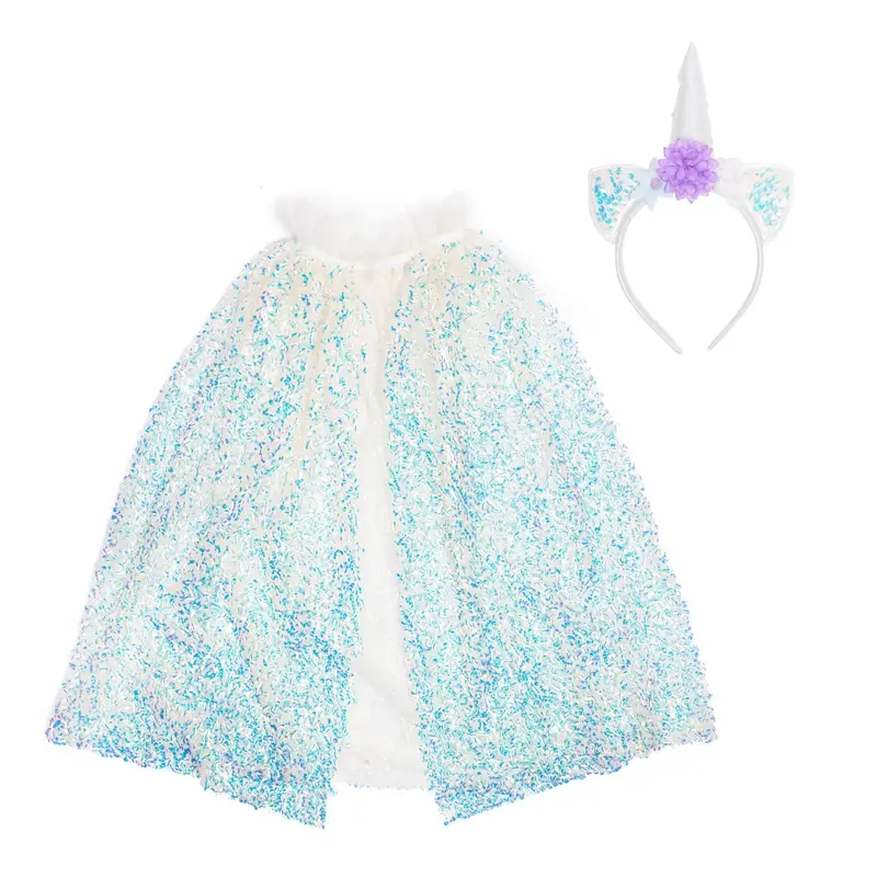 Cape licorne scintillante avec serre-tête 4-6 ans