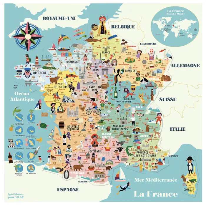 Carte de France magnétique en bois - 92 magnets