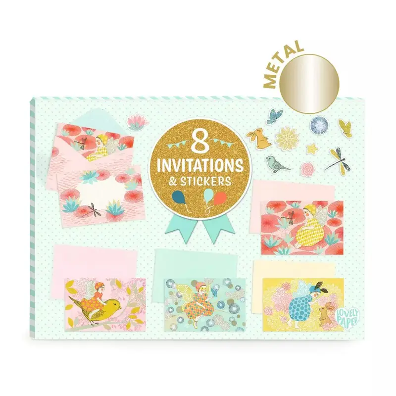 Cartes d'invitation Fées - 8 cartes + enveloppes et stickers