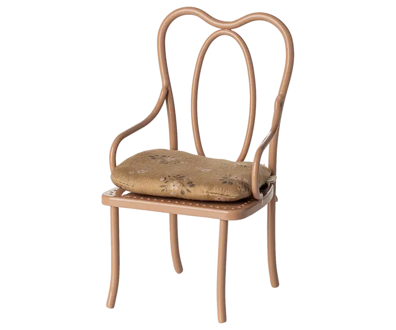 Chaise vintage rose foncé avec coussin - maison de poupée