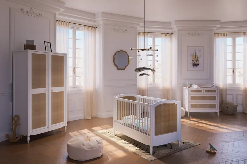 Chambre Hermione en bois massif & rotin