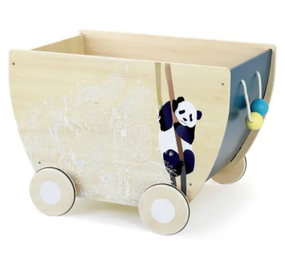 Chariot à jouets en bois à roulettes - rangement bébé