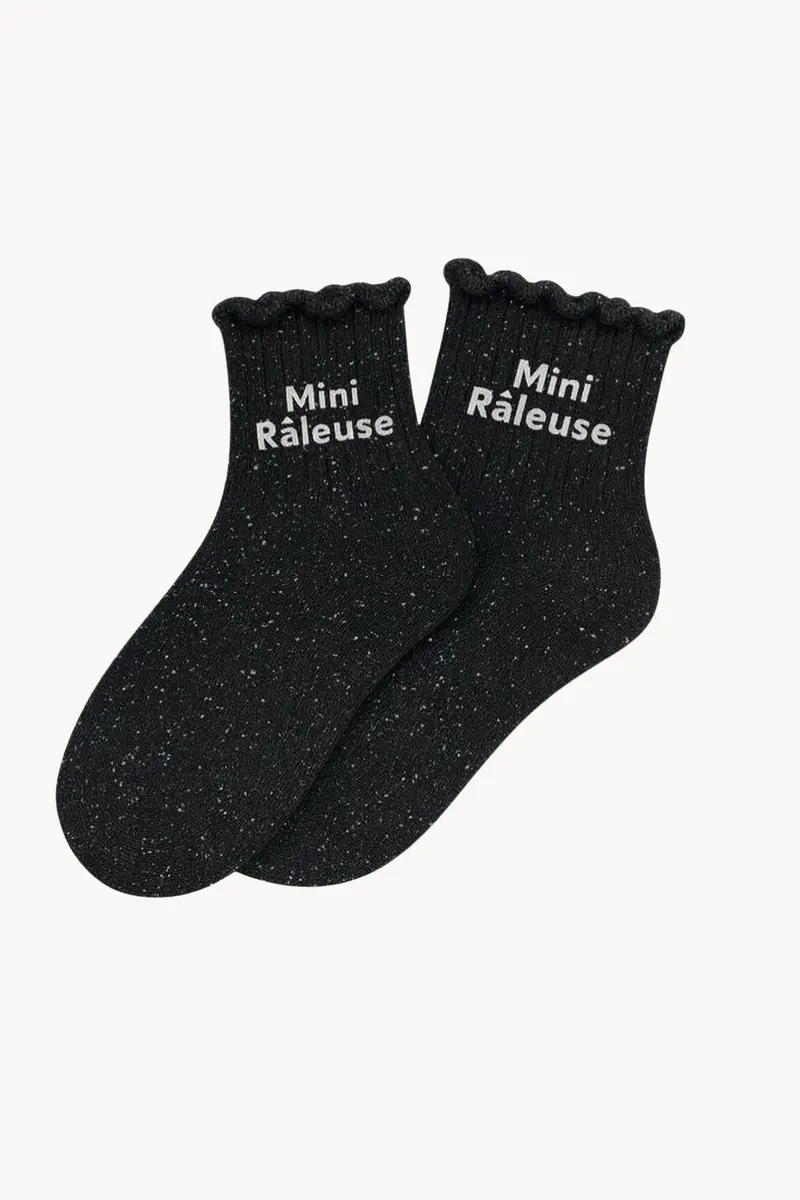 Chaussettes à Paillettes Enfant "Mini Râleuse" Noir - Woom