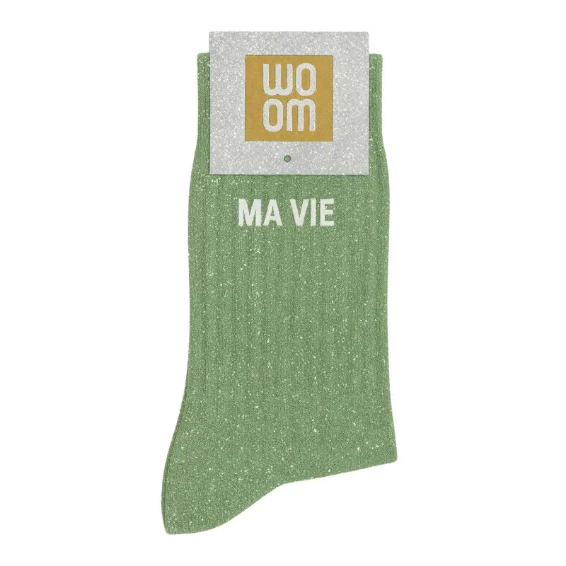 Chaussettes à Paillettes "Ma Vie" Vert Amande - Woom