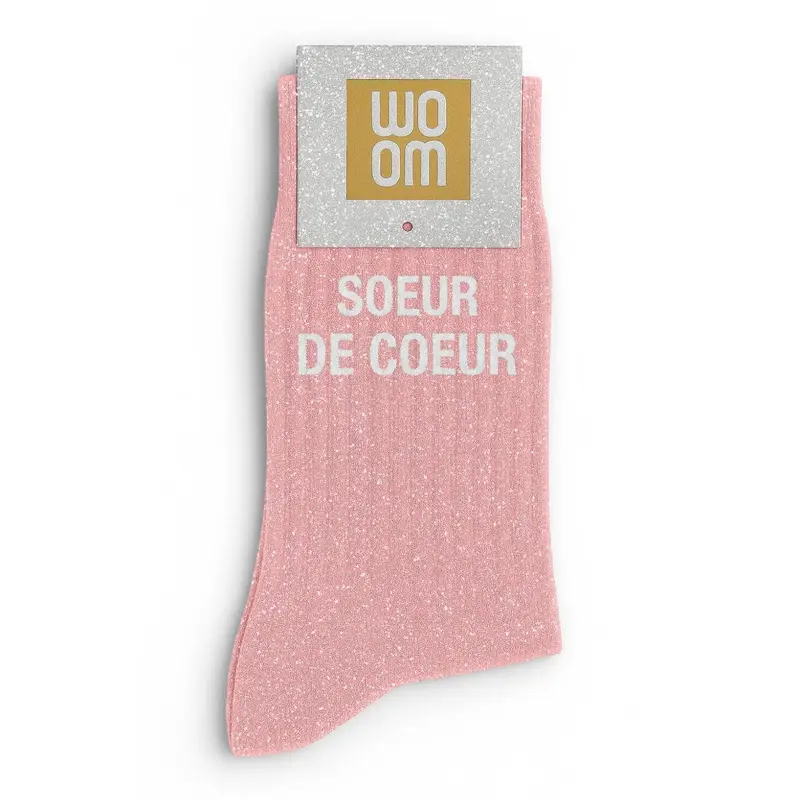 Chaussettes à Paillettes "Soeur de Cœur" Rose - Woom