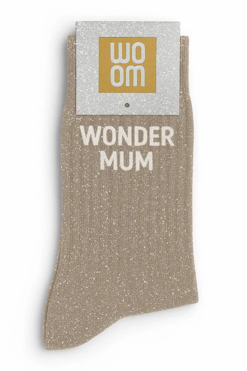 Chaussettes à Paillettes "Wonder Mum" Beige - Woom