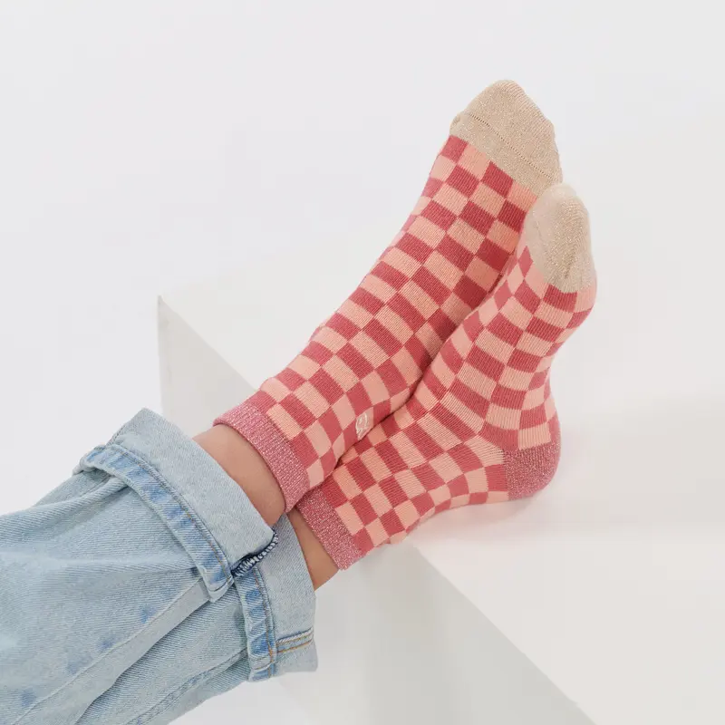 Chaussettes Enfant à Carreaux Rose et Pêche - Billybelt