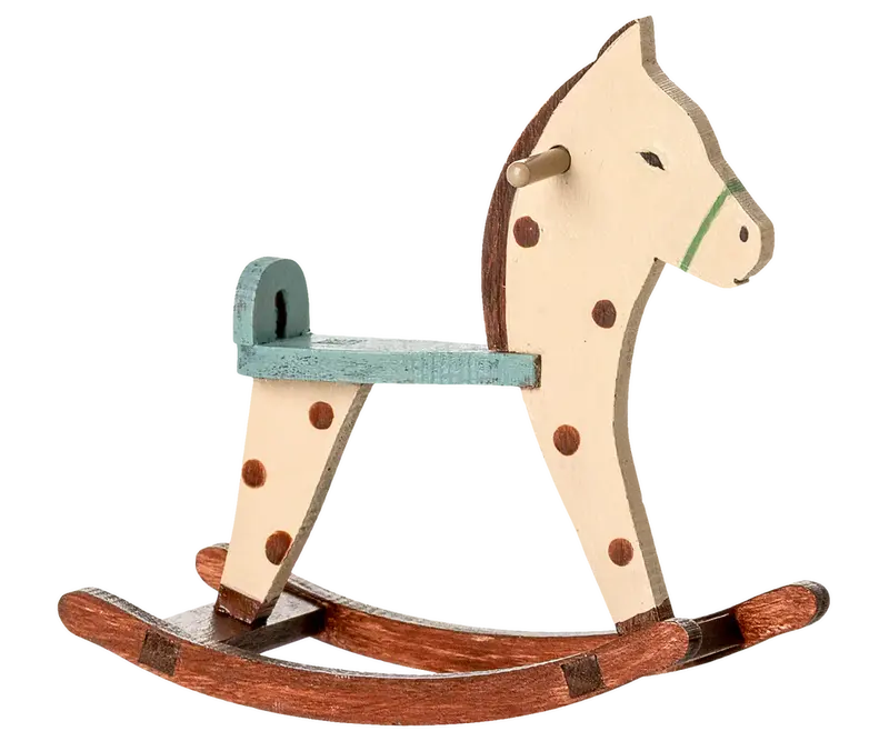 Cheval à bascule miniature pour souris à pois