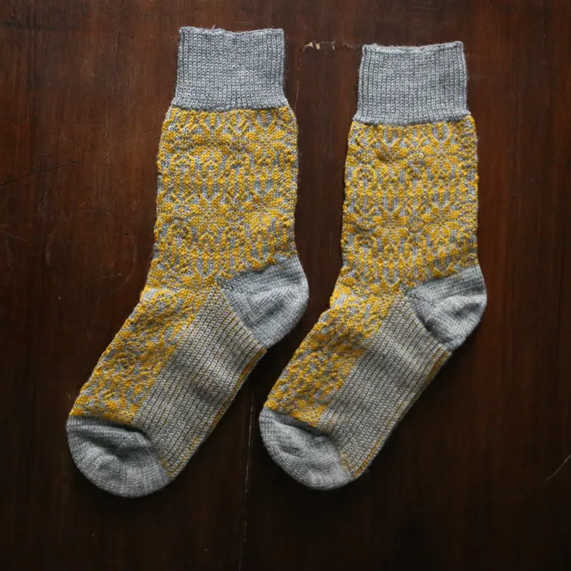 Chunky Knitted Wool Socks Norwegian Star - Gold/Grey - 36/37-44/46