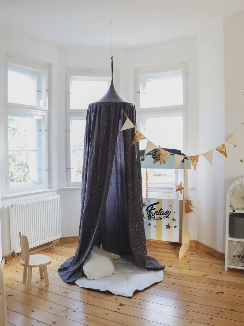 Ciel de lit / Baldaquin en coton, Anthracite • Éclats d'or