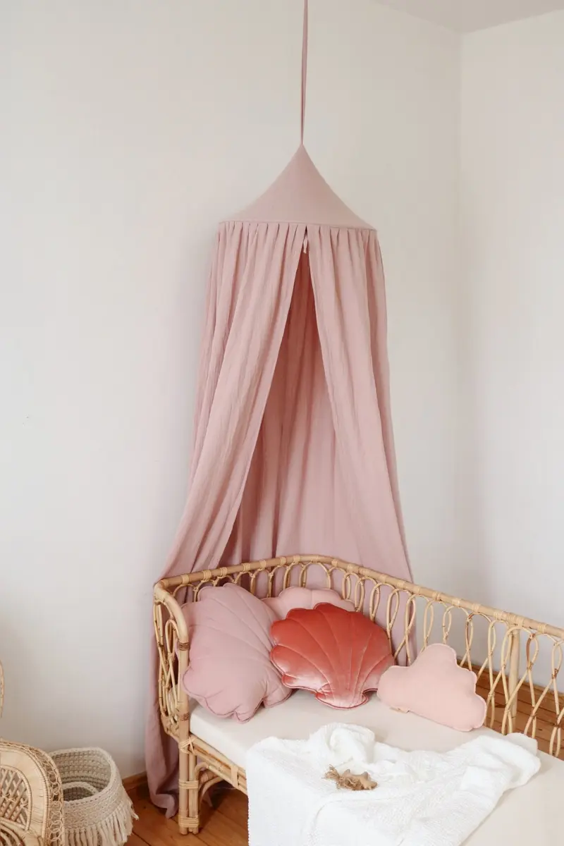 Ciel de lit / Baldaquin en coton uni, Rose layette