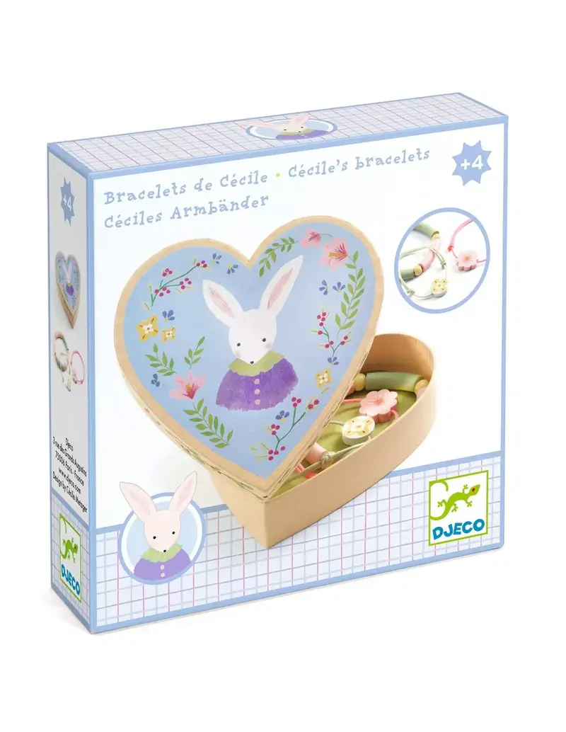 Coffret 3 bracelets enfant, perles bois, boîte cœur