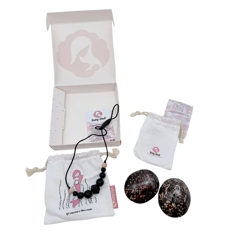 Coffret allaitement collier noir et coquillages naturels – Taille L