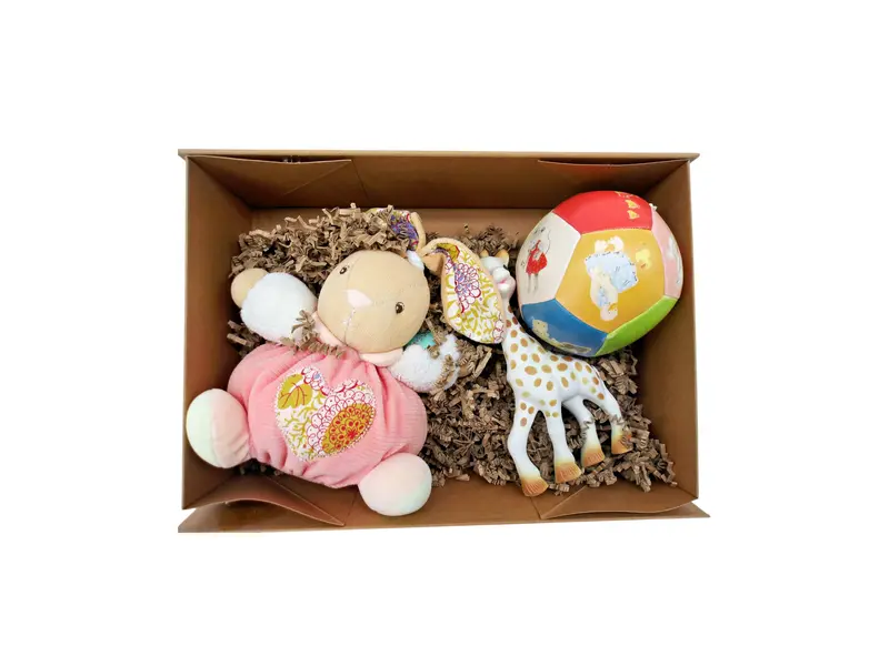 Coffret de naissance - Hochet, doudou et balle d'éveil