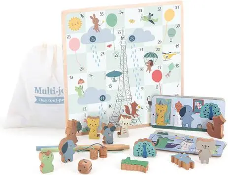 Coffret multi-jeux en bois dès 2 ans - 4 jeux éducatifs