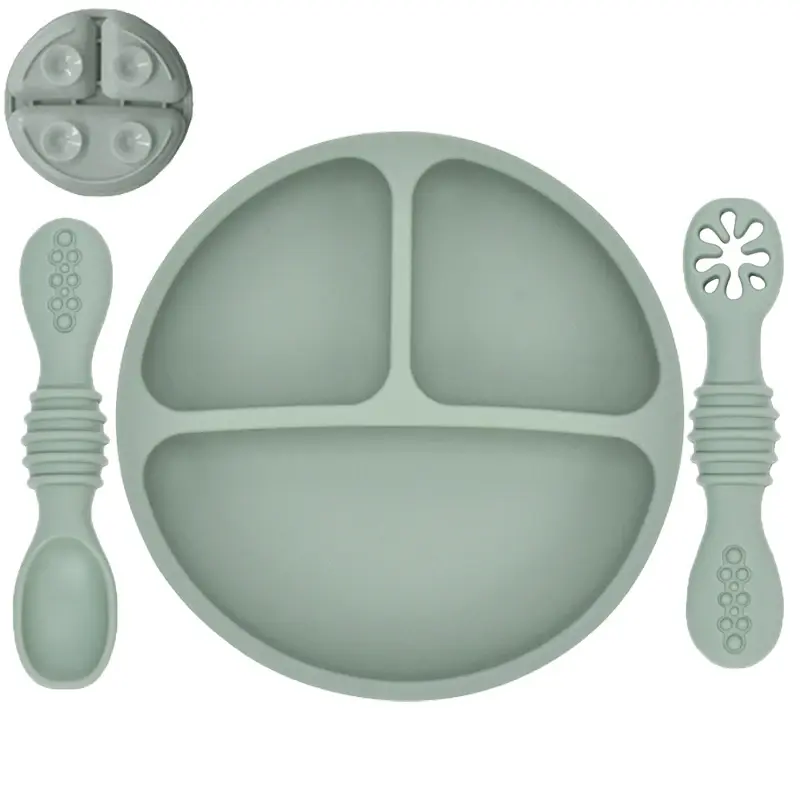 Coffret Repas Bébé Ergonomique Silicone – Assiette Ventouse, Couverts