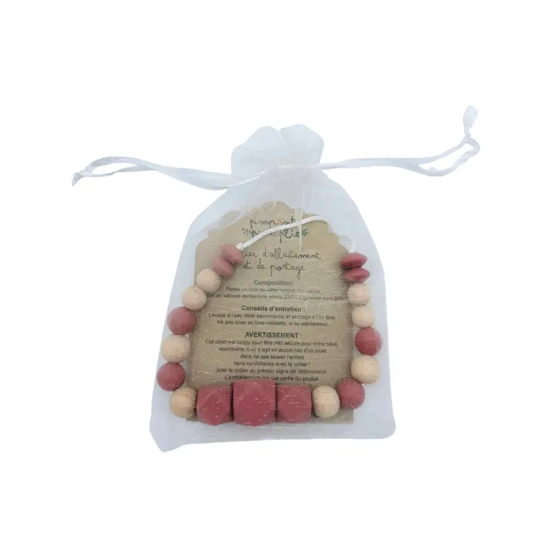 Collier de portage et d’allaitement en bois et silicone – Rose