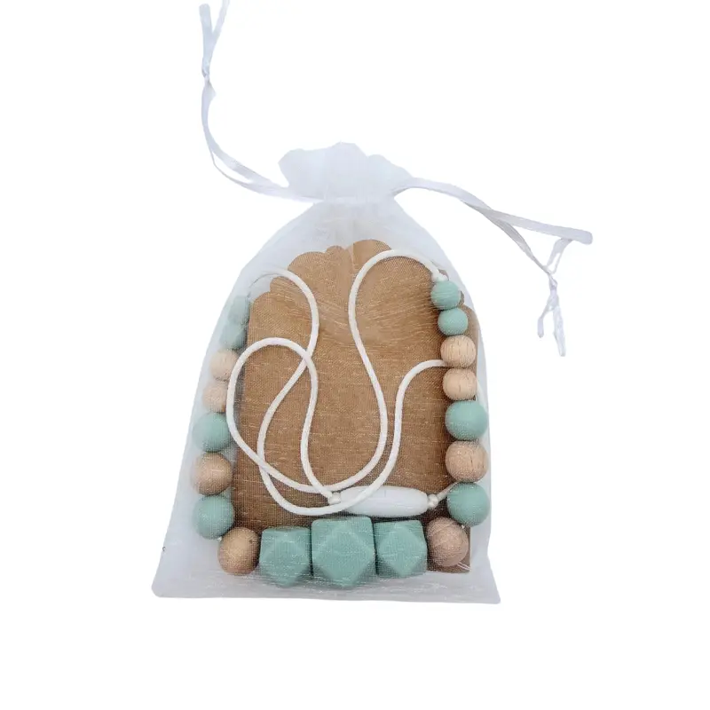 Collier de portage et d’allaitement en bois et silicone – Vert menthe