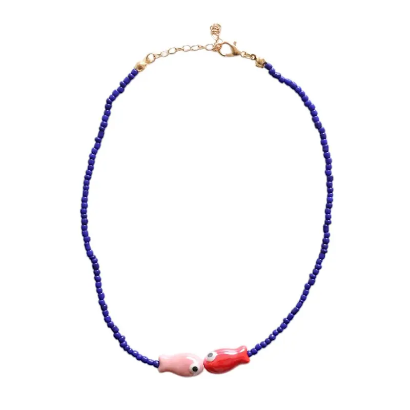 Collier en Perles Bleues et Poisson Trouville - Mercredi