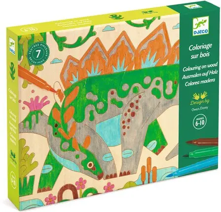 Coloriage dinosaures bois gravé - Kit feutres pinceaux