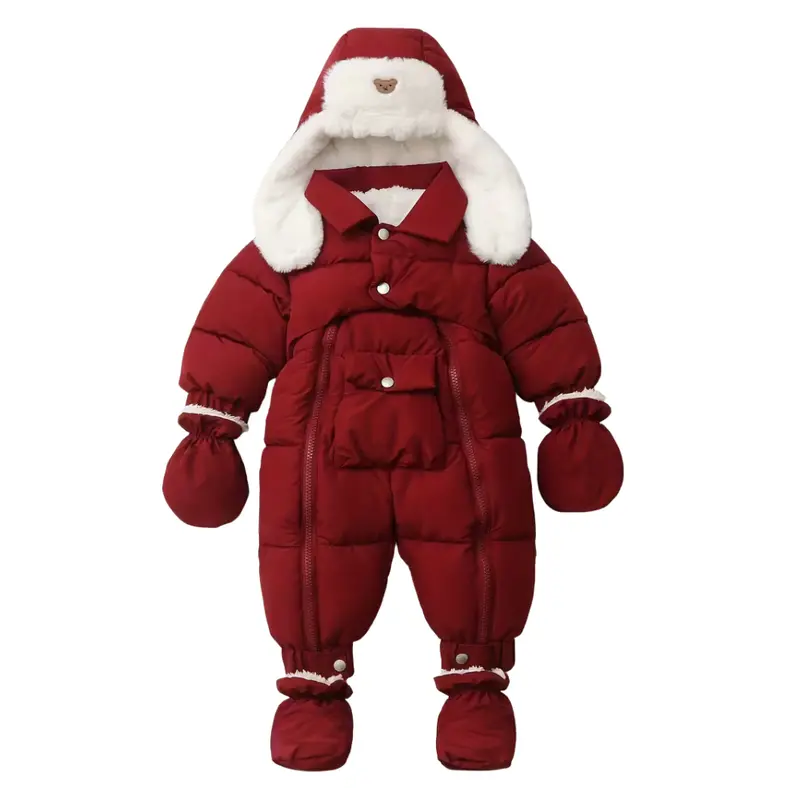 Combi-Pilote Bébé Hiver avec Moufles, Chaussons et Chapka – 3-24 mois