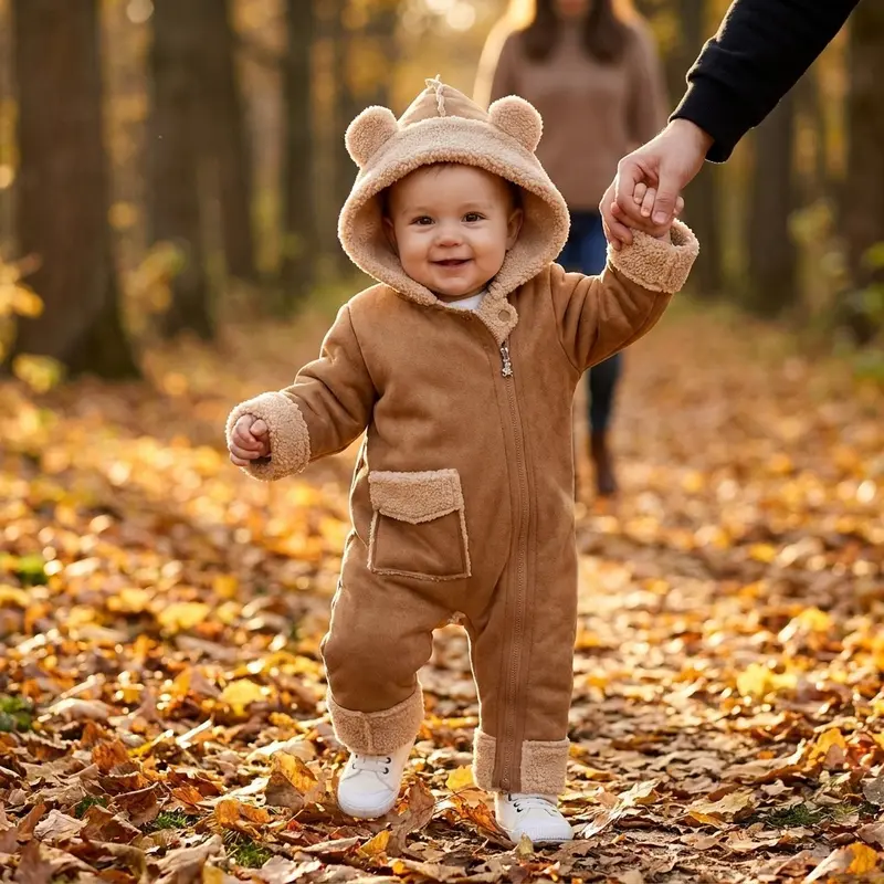 Combinaison Hiver Bébé en Suédine Gustave – Capuche Ourson 3-36 mois